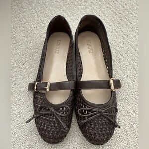 Schutz brown woven buckle flats